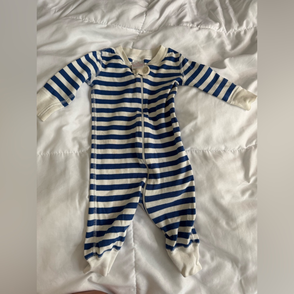 Hanna Andersson Striped Blue and White Baby Onesie 6-9 Months